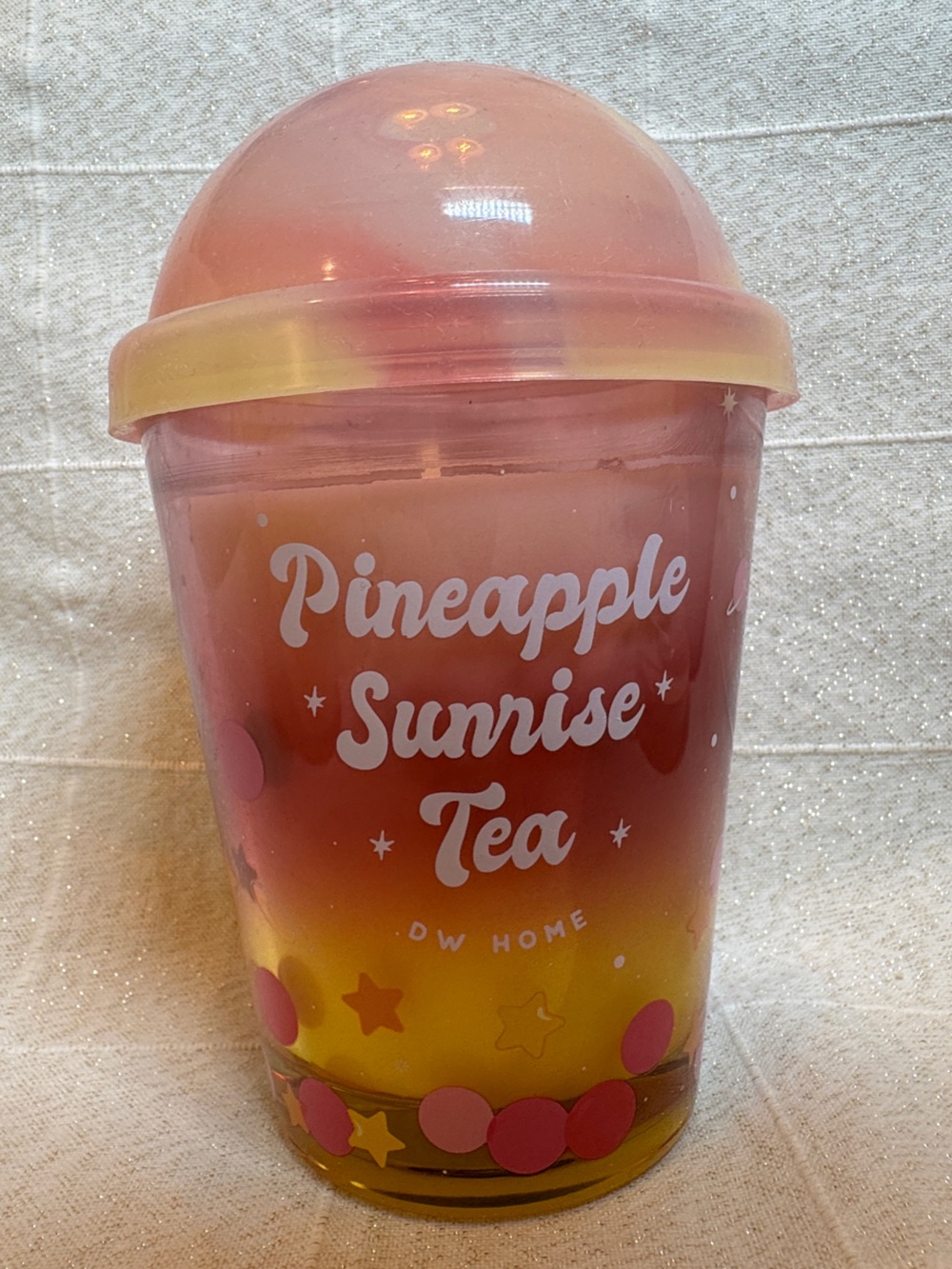 DW Home Pineapple Sunrise Tea Ombre Pink Yellow Decorative Candle